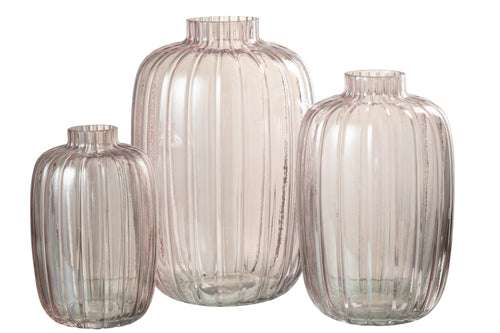 J-Line vaas Strepen - glas - roze - large - 30 cm hoog - vtwonen shop