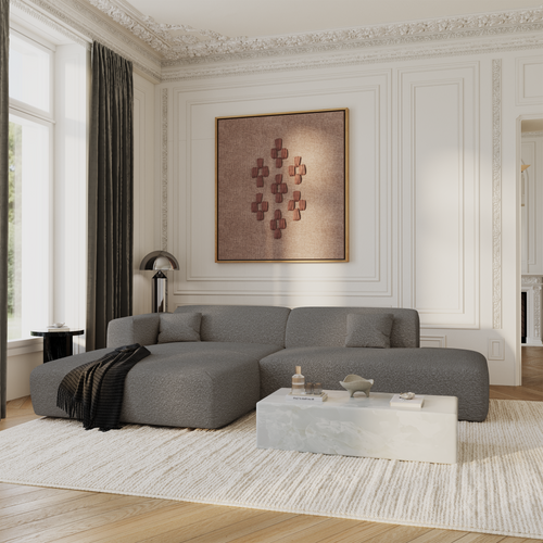 Sia Home - Hoekbanken links MYRA - Bouclette stof - Grafiet grijs - 310cm - vtwonen shop