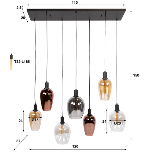 Giga Living Hanglamp Amfora - Zwart Metaal - 120x35x150cm