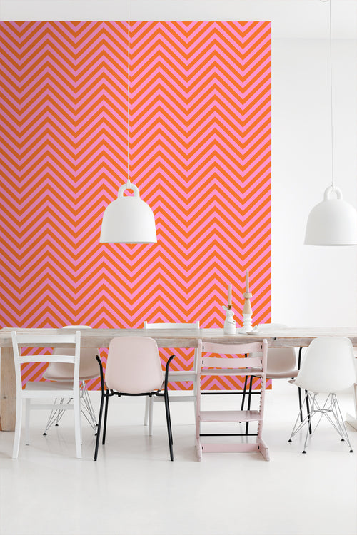 ESTAhome behang chevronpatroon oranje en roze - 50 x 900 cm - 131406 - vtwonen shop