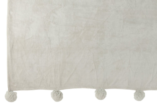 J-Line plaid Pompom - polyester - lichtgrijs - 170 x 130 cm