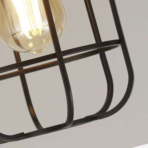 Vision Cage plafondlamp, mat zwart en hout