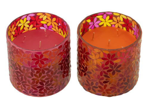 J-Line geurkaars Bloemen Mozaiek - Tender Rose - medium - 2 stuks - 55U
