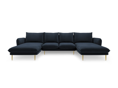 Cosmopolitan Design Panoramische bank Vienna 6-zits, flueel, donkerblauw - 170x350x95cm
