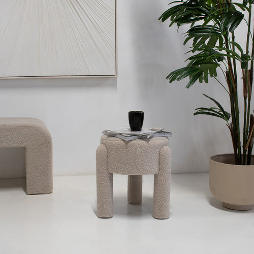 Giga Meubel Poef Yara - Bouclé - Taupe - 44x44x42cm - vtwonen shop