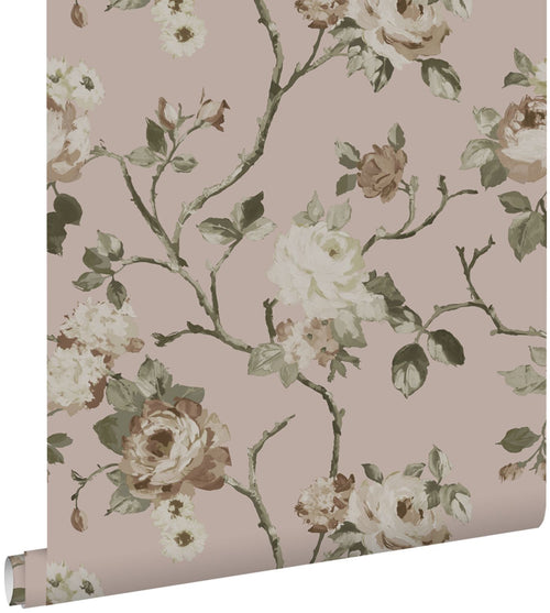 ESTAhome behang vintage bloemen oudroze - 53 cm x 10.05 m - 139407
