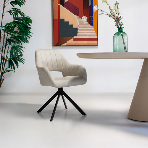 Giga Meubel Eetkamerstoel Nola - Polyester/Metaal - Beige - Set van 2 - vtwonen shop