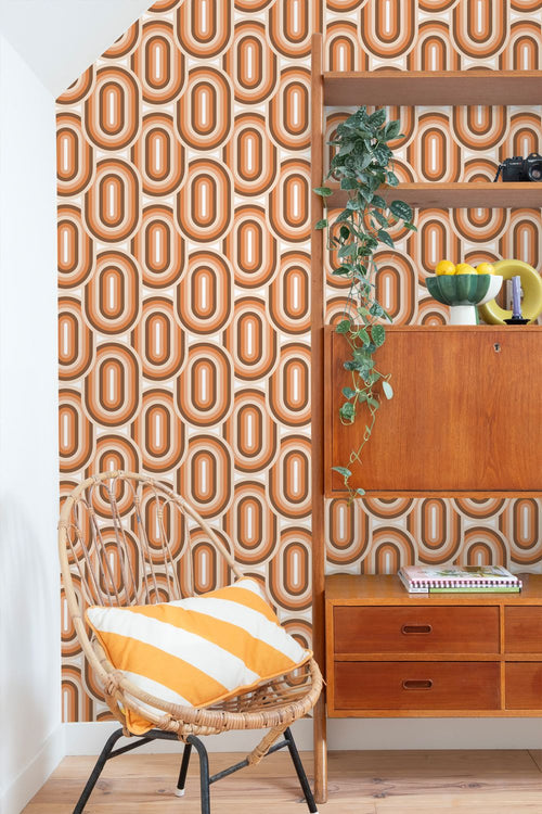 ESTAhome behang retro ornamenten oranje en bruin - 53 cm x 10.05 m - 130983