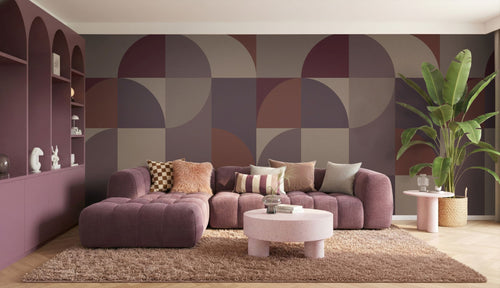 ESTAhome fotobehang cirkels in Bauhaus stijl donkerbruin en donker paars - 2.5 x 2.79 m - 159642
