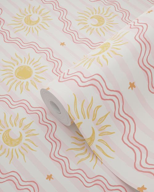 ESTAhome behang retro ornamenten roze, rood en geel - 50 x 900 cm - 132018