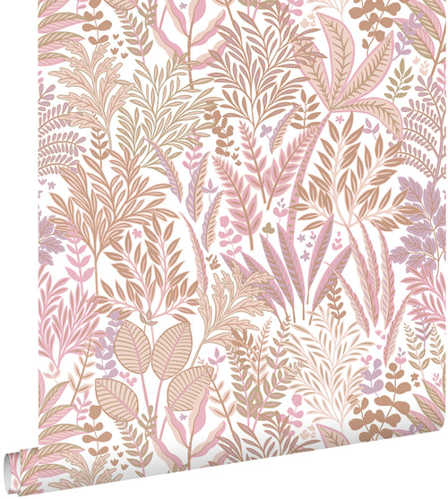 ESTAhome behang tropische bladeren en bloemen roze en paars - 50 x 900 cm - 131666 - vtwonen shop