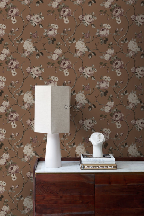 ESTAhome behang vintage bloemen terracotta bruin - 50 x 900 cm - 139408
