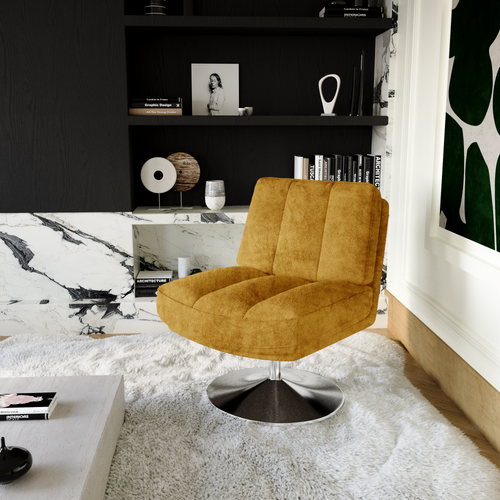 Sia Home - Fauteuil TIMELESS - Fluweel met structuur - Mosterd - 60.5cm