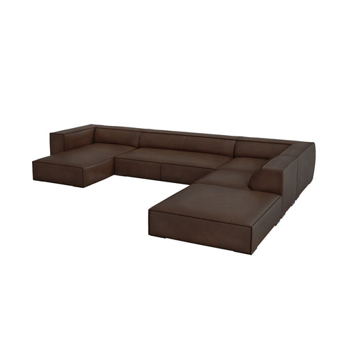 Cosmopolitan Design - Panoramische hoekbank rechts Turin 6-zits, echt leer donkerbruin - 270x365x68cm