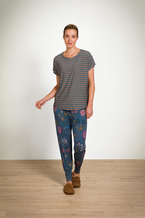 Pip Studio - Tatum Pyjama t-shirt - Korte mouw Dames - Kente Stripe - Blauw - XS