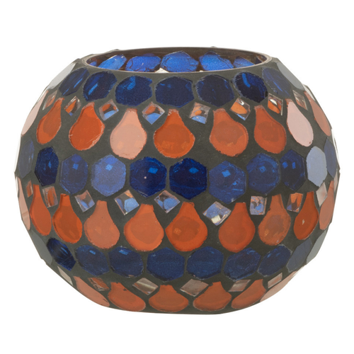 J-Line theelichthouder Mozaiek Druppel - glas - oranje/blauw - small