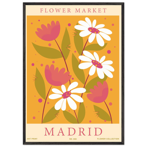 Artfulprints Poster met Lijst Flower market - Madrid   - 70x100 cm - Oranje