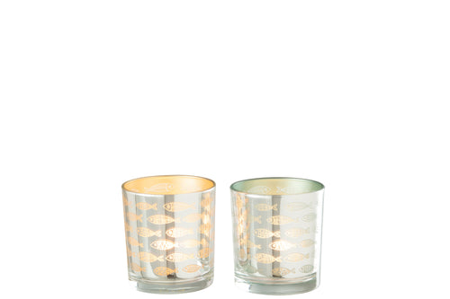 J-Line kaarshouder Vissen - glas - beige/blauw - 2 stuks - vtwonen shop