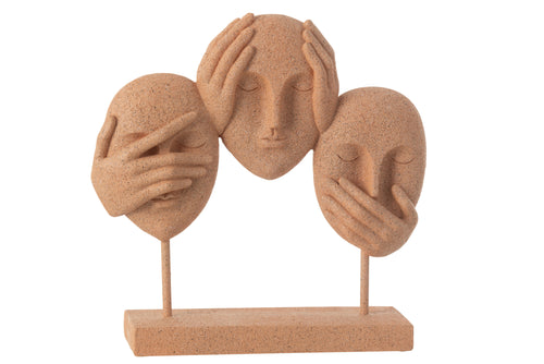 J-Line decoratie Gezicht Zien/Horen/Praten Op Voet - polyresin - terracotta