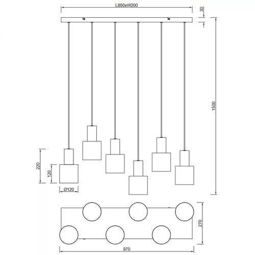 Trio Leuchten hanglamp Agudo - 6 lichts - 85  x 150   cm - zwart