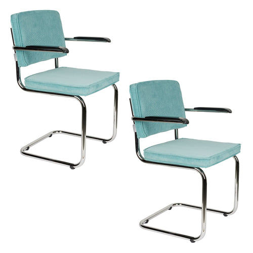 Zuiver Ridge Rib Eetkamerstoelen armleuning Blauw - Set van 2 - vtwonen shop