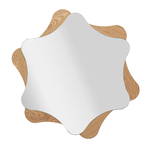 Wandspiegel van bruin hout in stervorm Ø 80 cm