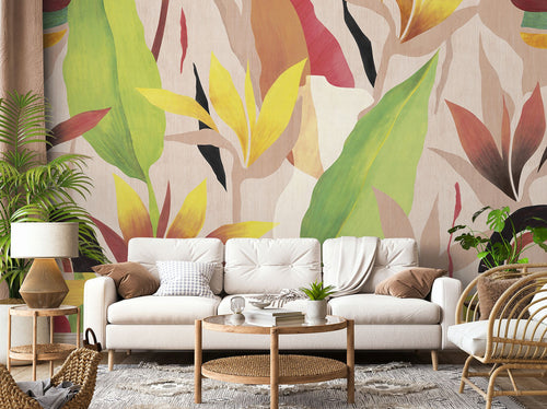 Sanders & Sanders fotobehang bladeren roze, groen en geel - 424 x 280 cm - 640834