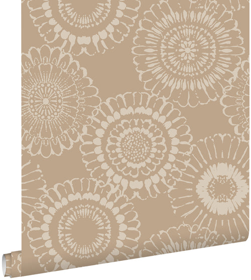 ESTAhome behang bloemen donker beige - 50 x 900 cm - 139823 - vtwonen shop