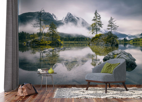 Sanders & Sanders fotobehang berglandschap grijs, groen en wit - 375 x 270 cm - 601018