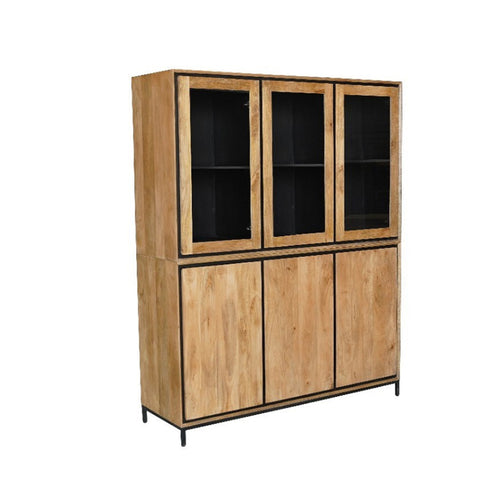 StarFurn Vitrinekast RichWood - Naturel Hout - 160x45x200cm