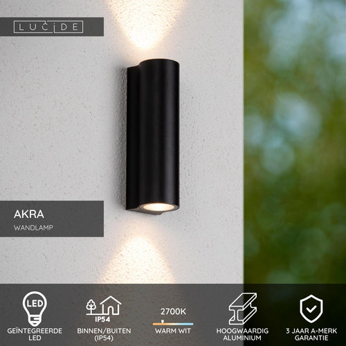 Lucide wandlamp AKRA - Geïntegreerde LED - Zwart
