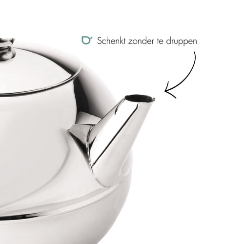 Bredemeijer - Duet® Bella Ronde – Dubbelwandige Theepot – 1,2 liter - RVS - Chroom beslag