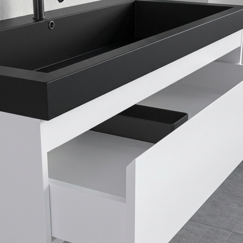 LOMAZOO badkamermeubel Monaco - zwevend met zwarte wastafel - glanzend wit - 100 cm