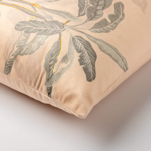 AARON - sierkussen 30x50 cm - bladmotief - Moss Gray - roze