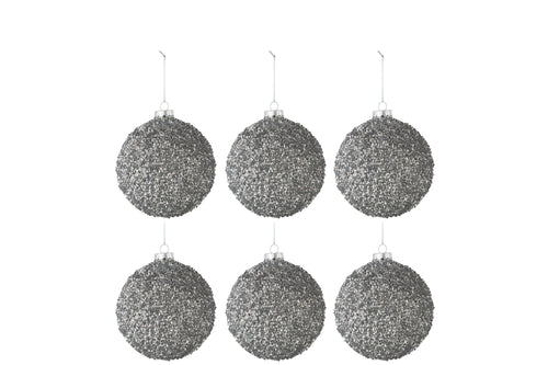 J-Line kerstbal Glitter - glas - smokey grijs - small - doos van 6 - vtwonen shop