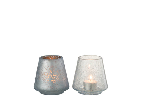 J-Line windlicht Conisch Craquelé - mat/blinkend blauw - small - 2 stuks