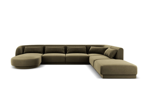 Cosmopolitan Design Panoramische hoekbank rechts Tulum 6-zits, flueel, groente - 255x330x70cm