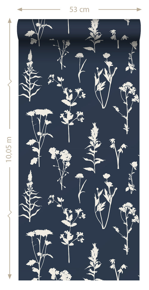 ESTAhome behang veldbloemen donkerblauw - 50 x 900 cm - 139397 - vtwonen shop