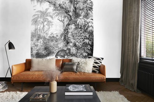 ESTAhome fotobehang jungle-motief zwart wit - 200 x 279 cm - 158945