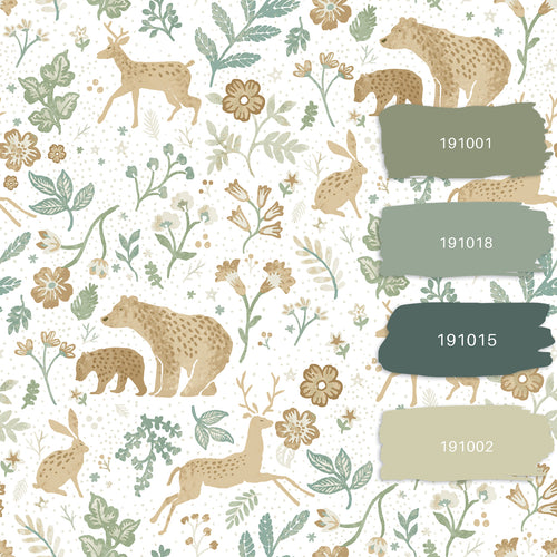 ESTAhome behang bos met bosdieren groen en beige - 53 cm x 10.05 m - 139586