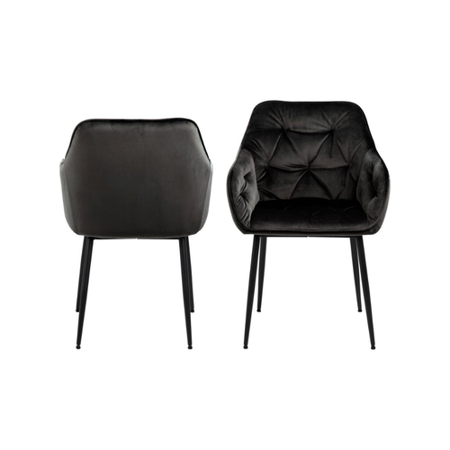 BRAM Eetkamerstoel Moala - Set Van 2 - Fluweel Grijsbruin Met Mat Zwarte Poten - vtwonen shop