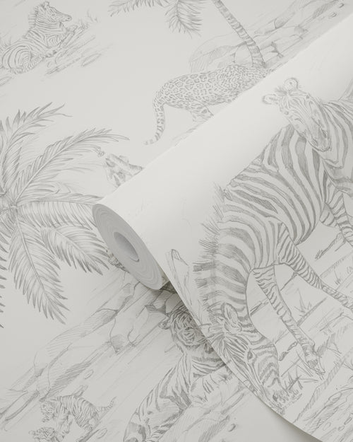 ESTAhome behang jungle dieren grijs en wit - 50 x 900 cm - 132117
