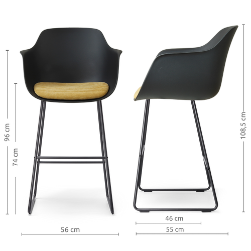 Nolon Nino-Liz barkruk zwart met warm oker zitkussen - zwart onderstel - 75 cm