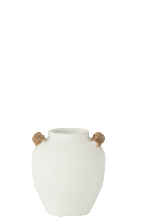 J-Line vaas Ibiza 2 Handvaten - keramiek/riet - wit/naturel - small - Ø 9 cm - vtwonen shop