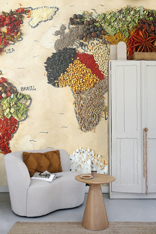 Sanders & Sanders fotobehang wereldkaart beige, rood en groen - 375 x 270 cm - 600545