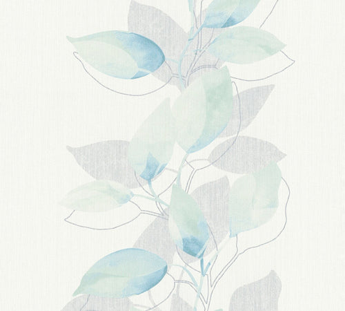 A.S. Création behang bloemmotief wit, groen, grijs en blauw - 53 cm x 10.05 m - AS-378151