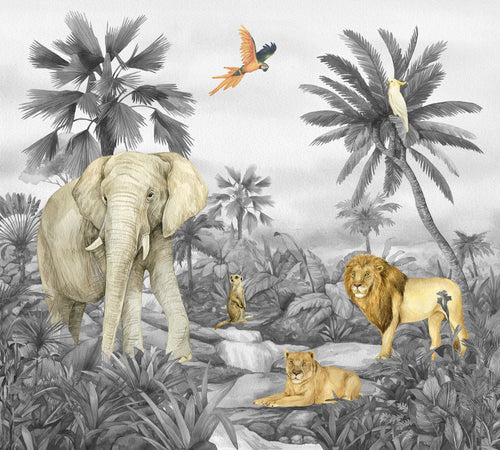 Sanders & Sanders fotobehang jungle dieren grijs - 270 x 300 cm - 601186 - vtwonen shop