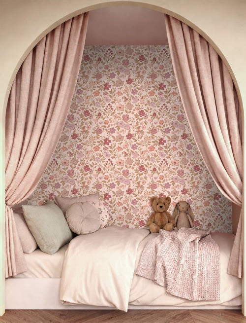 ESTAhome behang bloemetjes roze en paars - 50 x 900 cm - 132235