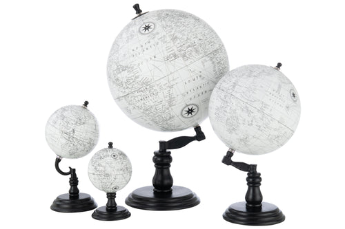 J-Line wereldbol Op Voet - hout - grijs/zwart - large