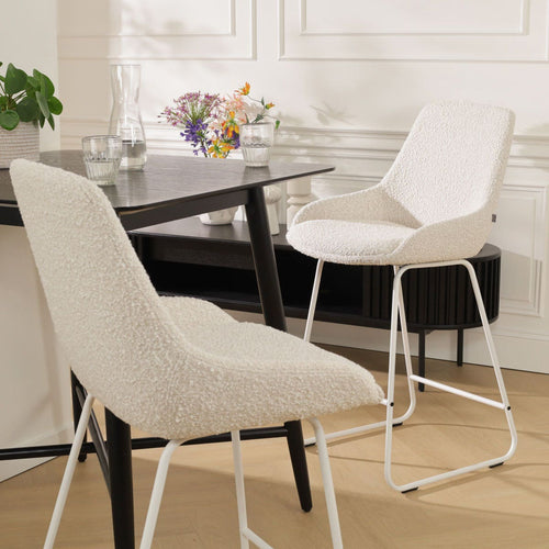 Nolon Nino-Isa Barkrukken Set van 2 - Bouclé Beige - Wit - 65 cm - vtwonen shop